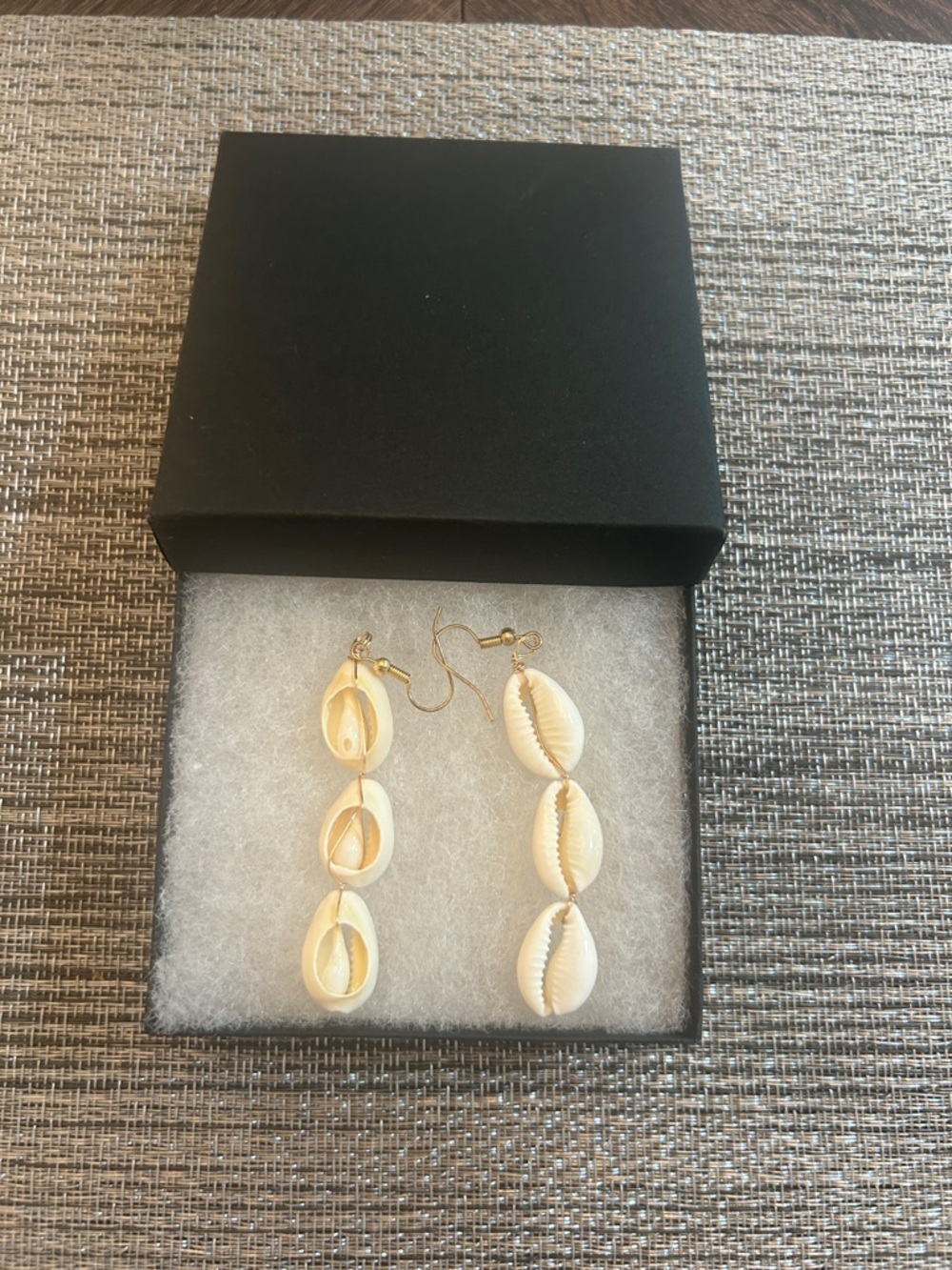Handmade Shell Drop Earrings in Cream with Gold Hooks